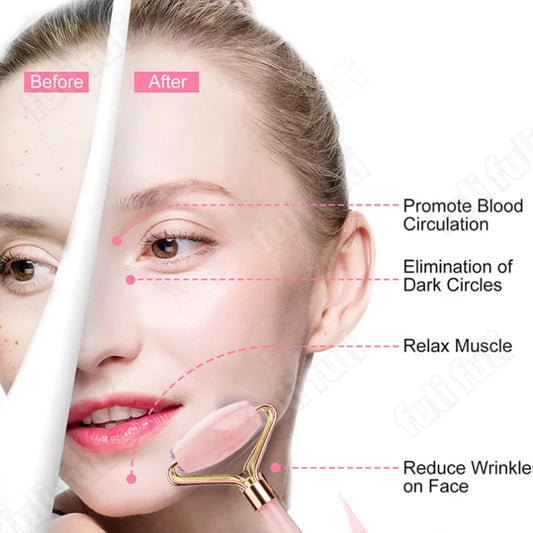 Jade & Rose Quartz Face Roller + Gua Sha Set – Lift, Soothe & Glow