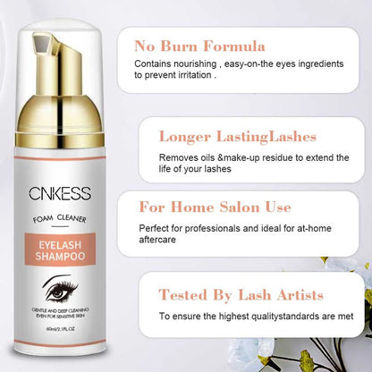 CNKESS Eyelash Shampoo & Brush Set – Gentle Foam Cleanser for Extensions