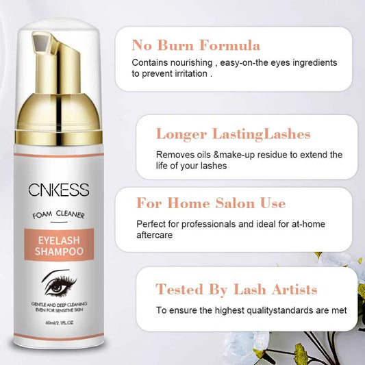 CNKESS Eyelash Shampoo & Brush Set – Gentle Foam Cleanser for Extensions