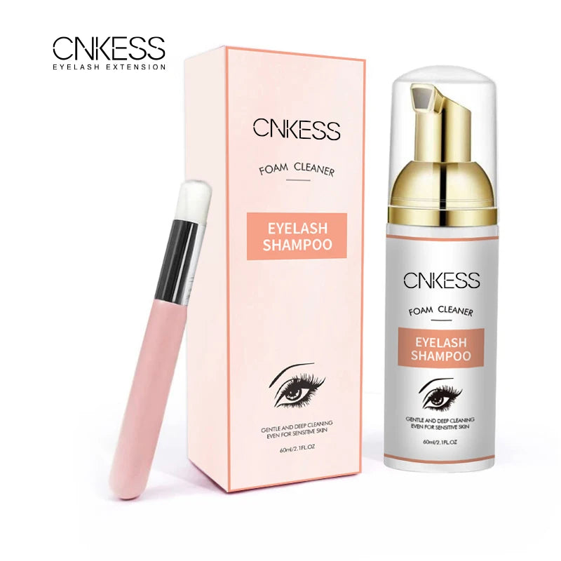 CNKESS Eyelash Shampoo & Brush Set – Gentle Foam Cleanser for Extensions