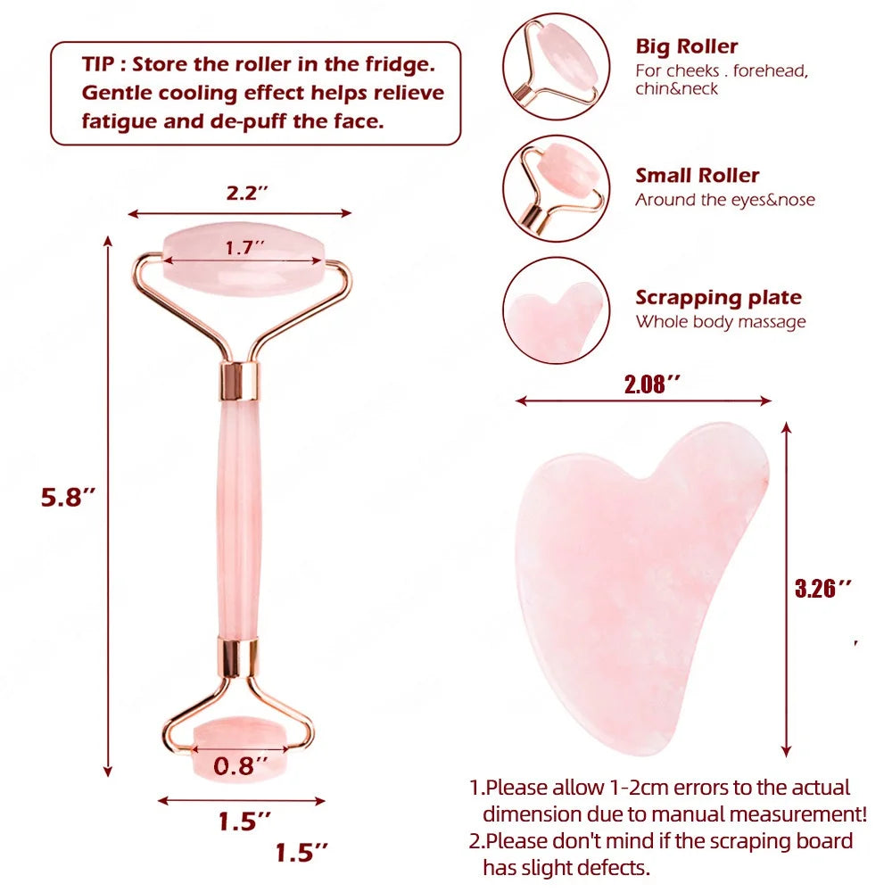 Jade & Rose Quartz Face Roller + Gua Sha Set – Lift, Soothe & Glow