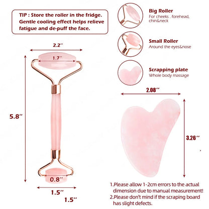 Jade & Rose Quartz Face Roller + Gua Sha Set – Lift, Soothe & Glow