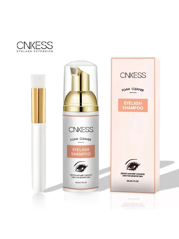 CNKESS Eyelash Shampoo & Brush Set – Gentle Foam Cleanser for Extensions