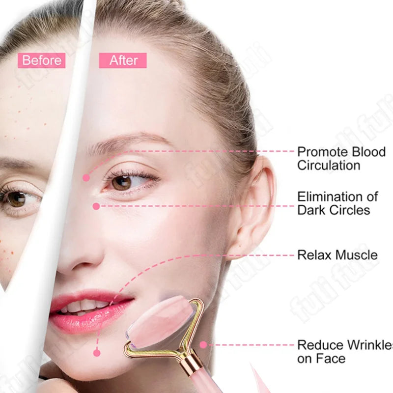 Jade & Rose Quartz Face Roller + Gua Sha Set – Lift, Soothe & Glow