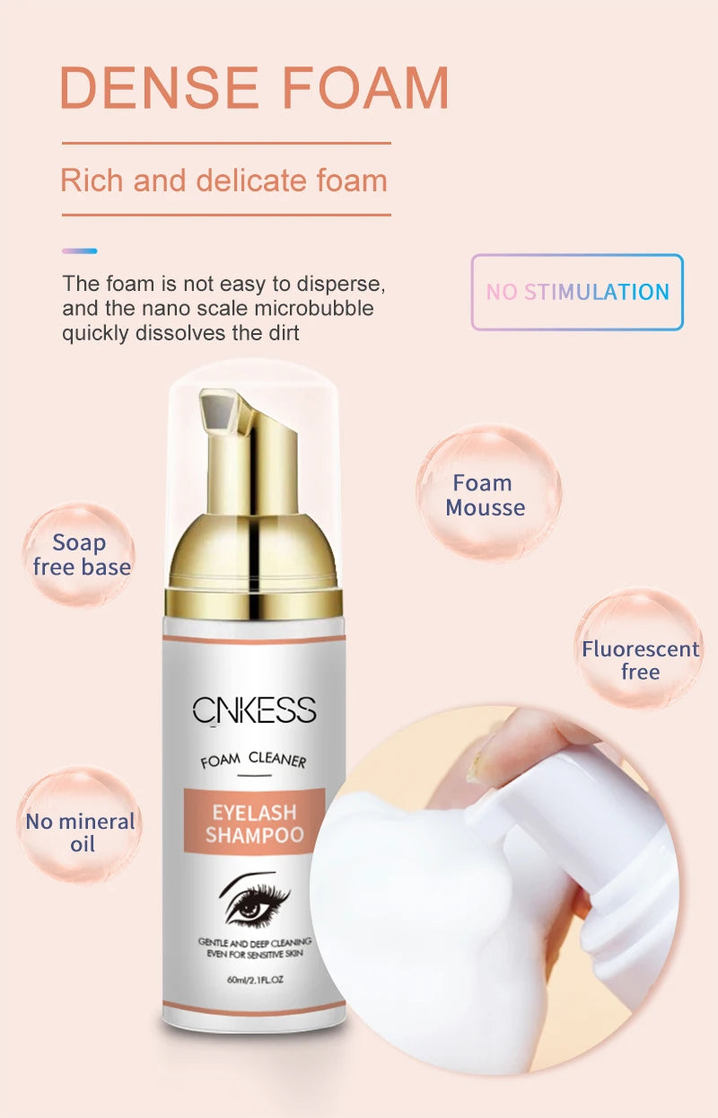 CNKESS Eyelash Shampoo & Brush Set – Gentle Foam Cleanser for Extensions
