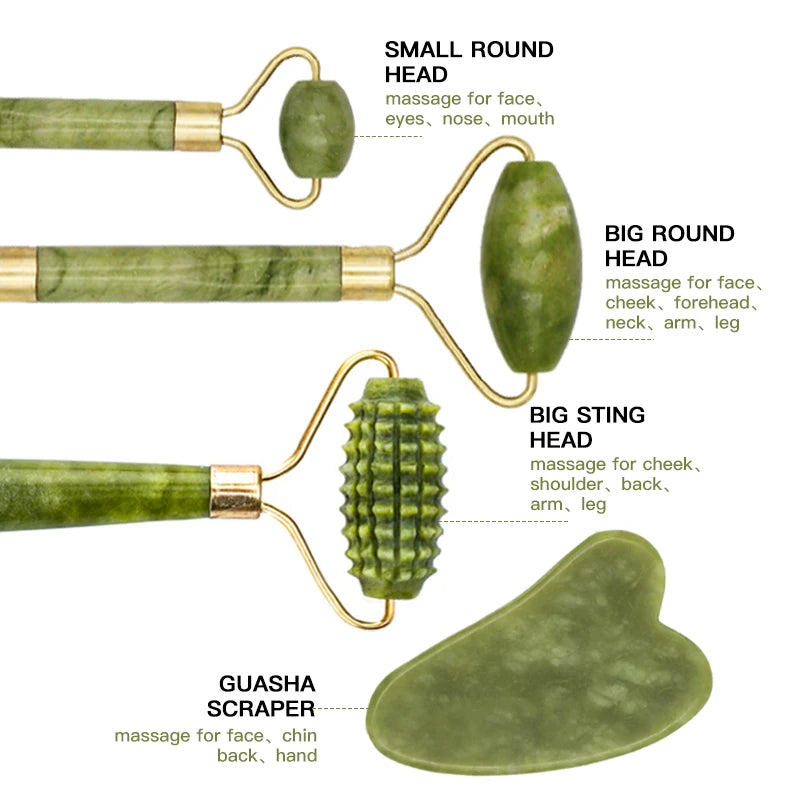 Jade & Rose Quartz Face Roller + Gua Sha Set – Lift, Soothe & Glow