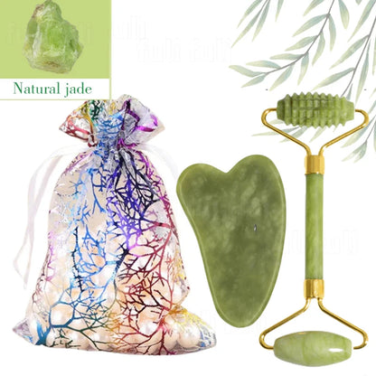 Jade & Rose Quartz Face Roller + Gua Sha Set – Lift, Soothe & Glow