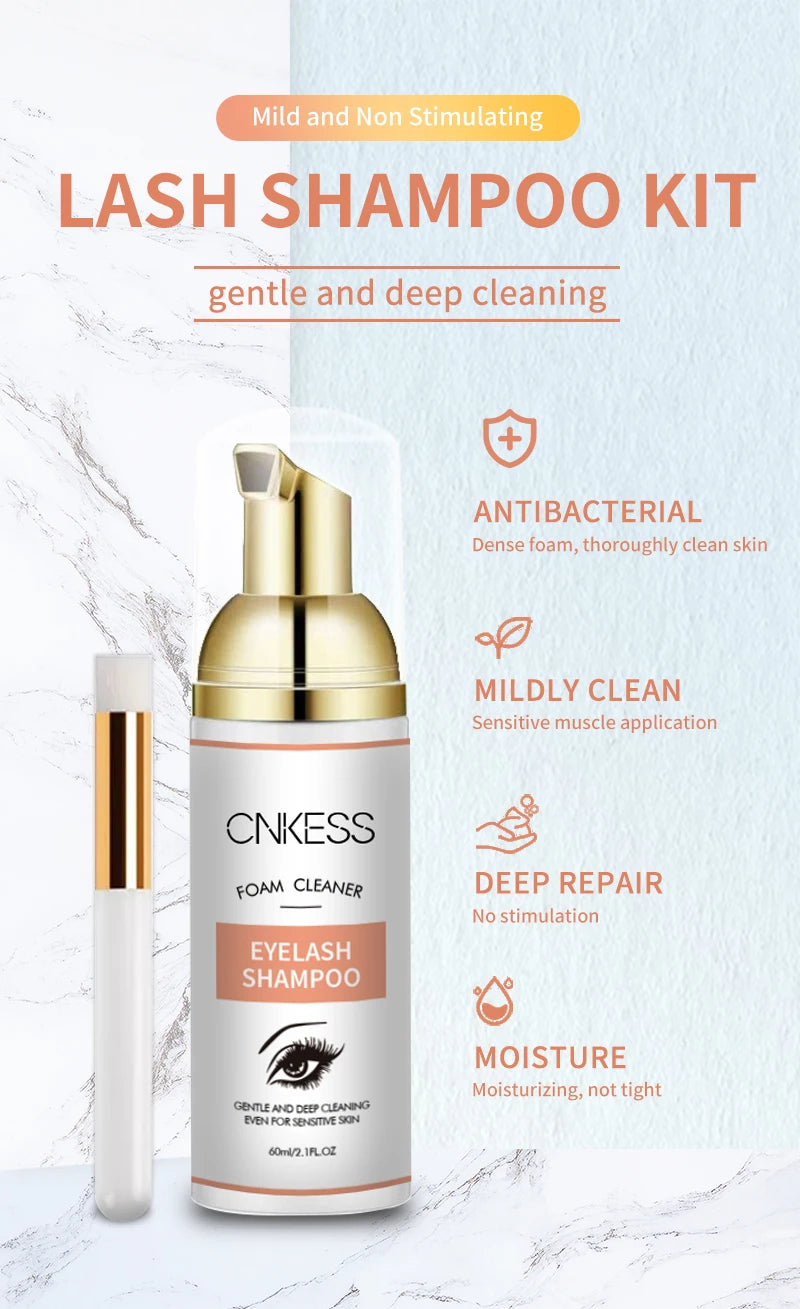 CNKESS Eyelash Shampoo & Brush Set – Gentle Foam Cleanser for Extensions
