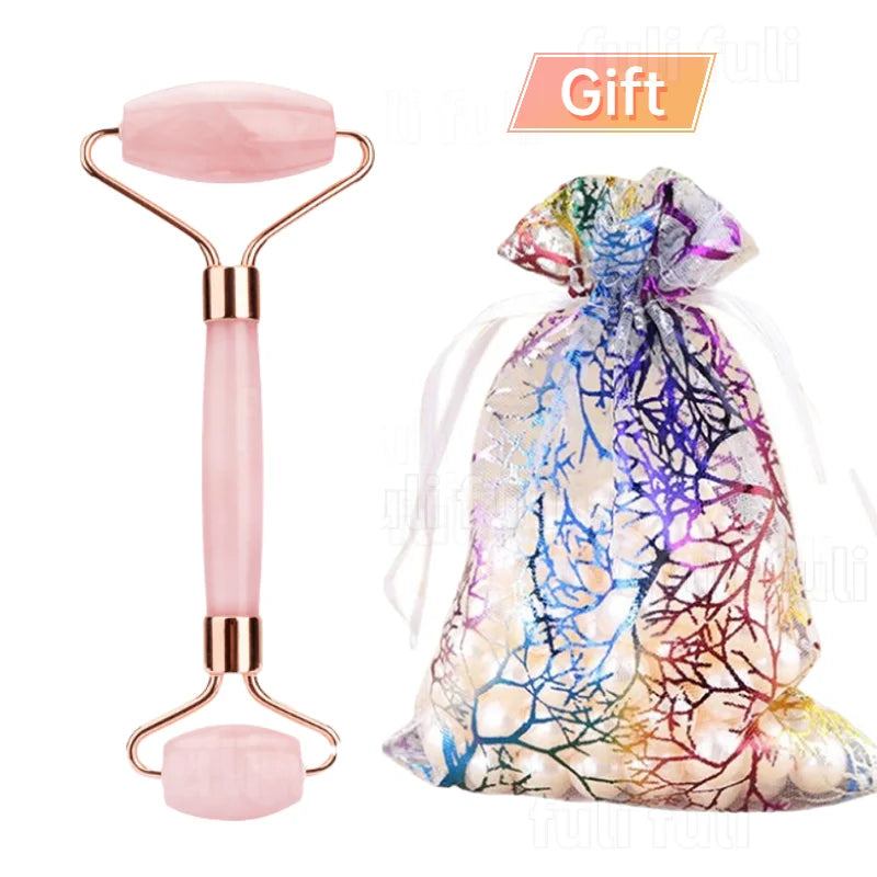 Jade & Rose Quartz Face Roller + Gua Sha Set – Lift, Soothe & Glow
