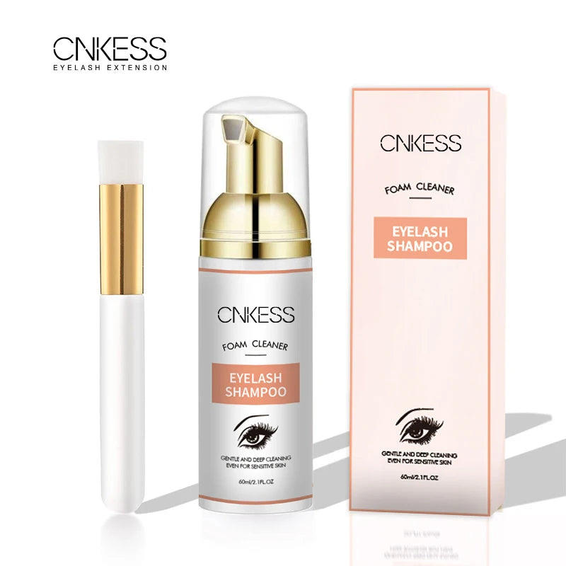 CNKESS Eyelash Shampoo & Brush Set – Gentle Foam Cleanser for Extensions